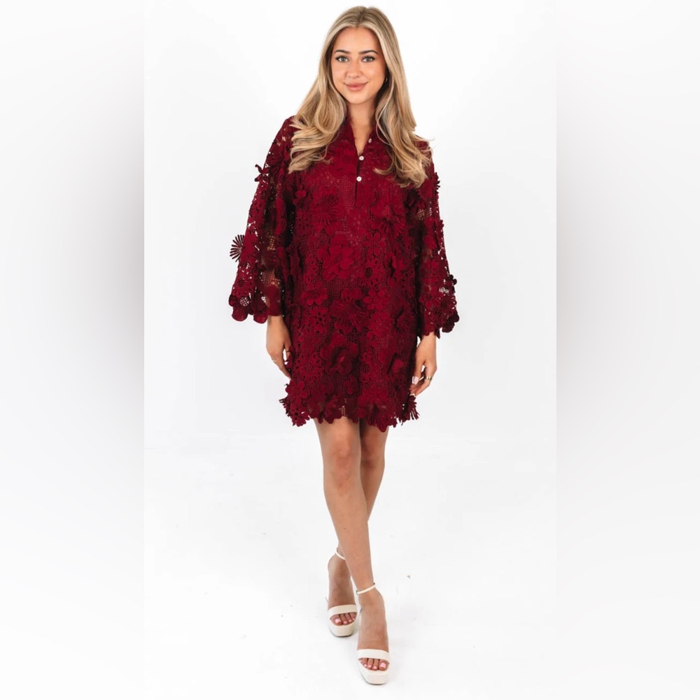 NWT J. Marie Seraphina Floral Lace Dress In Wine